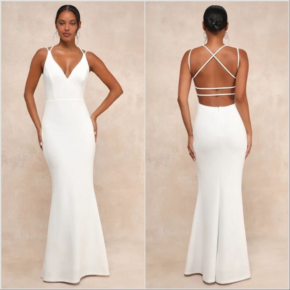Lulus All this Allure White Strappy Backless Mermaid Maxi Dress Women’s XS